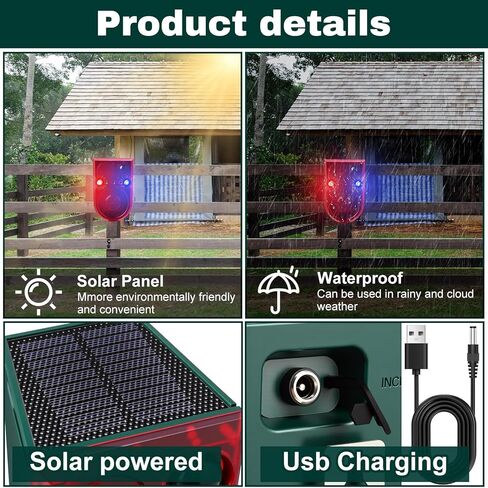 Qualirey 2 Pack Solar Outdoor Motion Sensor Alarm Ultrasonic Animal Deterrent Alarm 13 Sound 130 dB Loud Noise Maker with USB Remote Control 4 Mode Repels for Garden Yard Farm Home Security(Red) in Saudi Arabia