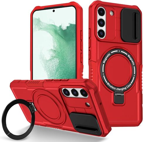 Phone Case for Samsung S22 Plus with Ring Stand Magnetic Black fits Wireless Charger, Camera Lens Protector Cover for Samsung Galaxy S22 Plus Case Shockproof Anti-Slip (Blue) in Saudi Arabia