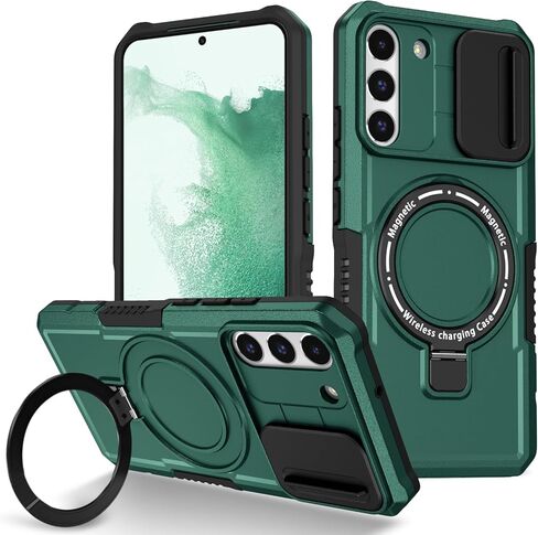 Phone Case for Samsung S22 Plus with Ring Stand Magnetic Black fits Wireless Charger, Camera Lens Protector Cover for Samsung Galaxy S22 Plus Case Shockproof Anti-Slip (Blue) in Saudi Arabia