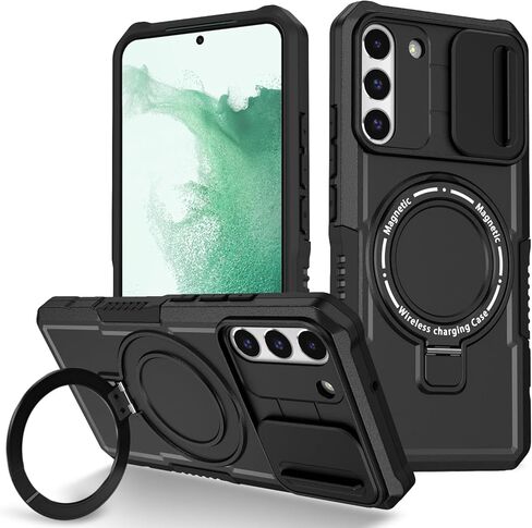 Phone Case for Samsung S22 Plus with Ring Stand Magnetic Black fits Wireless Charger, Camera Lens Protector Cover for Samsung Galaxy S22 Plus Case Shockproof Anti-Slip (Blue) in Saudi Arabia