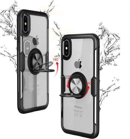 حافظة SORAKA شفافة لهاتف iPhone X/iPhone Xs مع حامل حلقي، حافظة نحيفة وغطاء صلب شفاف من البولي كربونات لهاتف iPhone X مع لوحة معدنية لحامل هاتف السيارة المغناطيسي in Kuwait