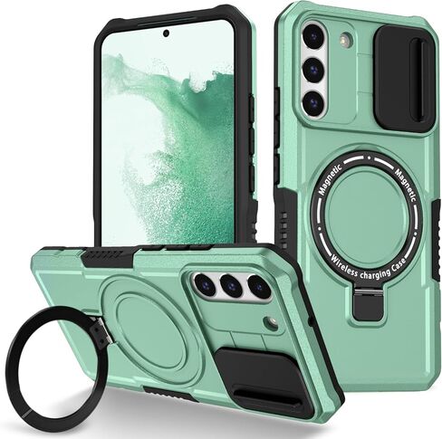 Phone Case for Samsung S22 Plus with Ring Stand Magnetic Black fits Wireless Charger, Camera Lens Protector Cover for Samsung Galaxy S22 Plus Case Shockproof Anti-Slip (Blue) in Saudi Arabia
