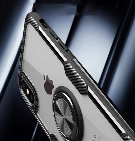 حافظة SORAKA شفافة لهاتف iPhone X/iPhone Xs مع حامل حلقي، حافظة نحيفة وغطاء صلب شفاف من البولي كربونات لهاتف iPhone X مع لوحة معدنية لحامل هاتف السيارة المغناطيسي in Kuwait