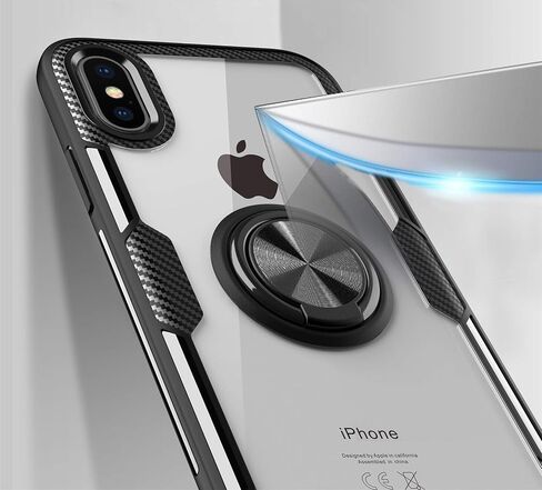 حافظة SORAKA شفافة لهاتف iPhone X/iPhone Xs مع حامل حلقي، حافظة نحيفة وغطاء صلب شفاف من البولي كربونات لهاتف iPhone X مع لوحة معدنية لحامل هاتف السيارة المغناطيسي in Kuwait