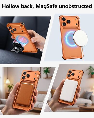 حافظة معدنية ممتصة للصدمات لهاتف iPhone 17 Pro Max، إطار من سبائك الألومنيوم وخلفية مجوفة وحافة مرتفعة متوافقة مع Magsafe، غطاء حماية نحيف ومقاوم للصدمات وغطاء صلب بارد، برتقالي كوني in Kuwait