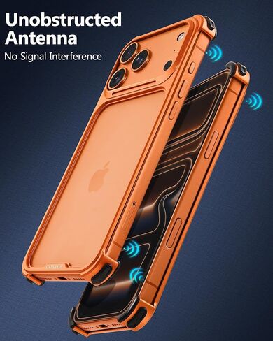 حافظة معدنية ممتصة للصدمات لهاتف iPhone 17 Pro Max، إطار من سبائك الألومنيوم وخلفية مجوفة وحافة مرتفعة متوافقة مع Magsafe، غطاء حماية نحيف ومقاوم للصدمات وغطاء صلب بارد، برتقالي كوني in Kuwait