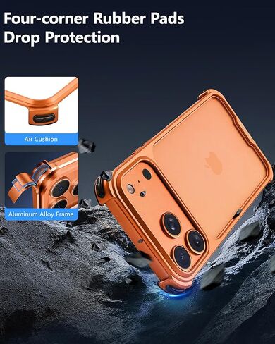 حافظة معدنية ممتصة للصدمات لهاتف iPhone 17 Pro Max، إطار من سبائك الألومنيوم وخلفية مجوفة وحافة مرتفعة متوافقة مع Magsafe، غطاء حماية نحيف ومقاوم للصدمات وغطاء صلب بارد، برتقالي كوني in Kuwait