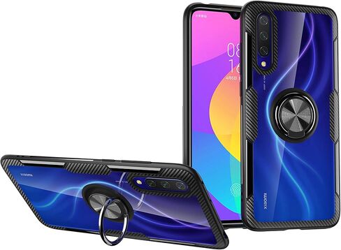 حافظة SORAKA شفافة لهاتف Xiaomi Mi 9 Lite مع حامل حلقي، حافظة نحيفة وغطاء صلب شفاف من البولي كربونات لهاتف Xiaomi Mi 9 Lite مع لوحة معدنية لحامل هاتف السيارة المغناطيسي in Kuwait
