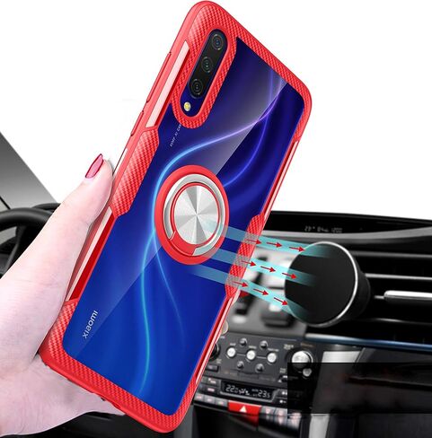 حافظة SORAKA شفافة لهاتف Xiaomi Mi 9 Lite مع حامل حلقي، حافظة نحيفة وغطاء صلب شفاف من البولي كربونات لهاتف Xiaomi Mi 9 Lite مع لوحة معدنية لحامل هاتف السيارة المغناطيسي in Kuwait