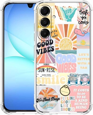 Case for Samsung Galaxy A17 with Aesthetic Design,Good Vibes Positive Quote Collage,Clear Slim Soft TPU Bumper Phone Cover,6.7"(Good,A17) in Saudi Arabia