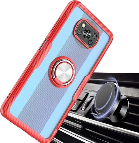 حافظة SORAKA شفافة لهاتف Xiaomi Poco X3 Pro/Poco X3 NFC مع حامل حلقي، حافظة نحيفة شفافة وغطاء صلب من البولي كربونات لهاتف Xiaomi Poco X3 Pro مع لوحة معدنية لحامل هاتف السيارة المغناطيسي in Kuwait