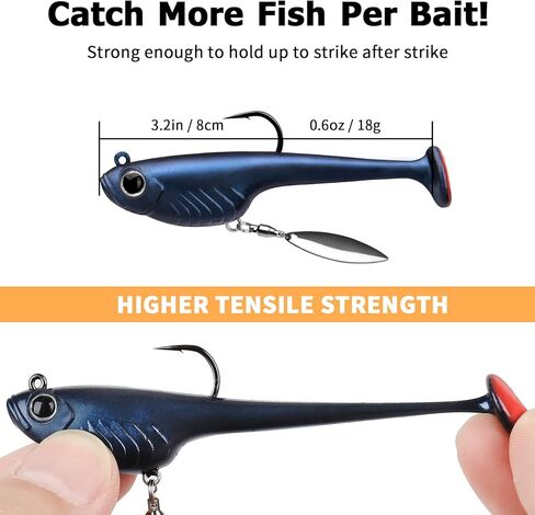 TRUSCEND Duramax Easy Catch TPE Soft Fishing Lures with BKK Hooks, Trembly Sinking and Vibrating Swim for More Bites, Pre-rigged Tear-Resistant Swimbaits for Bass, Trout, Crappie, Freshwater Saltwater in Saudi Arabia