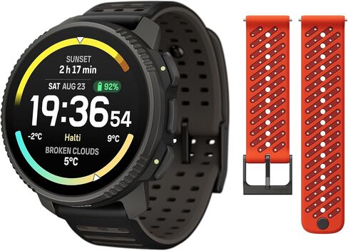 SUUNTO Vertical 2 GPS Sport Watch with 1.5" AMOLED Touchscreen, Titanium Black & SUUNTO 22 ATH8 Silicone Strap Orange S+M in Saudi Arabia