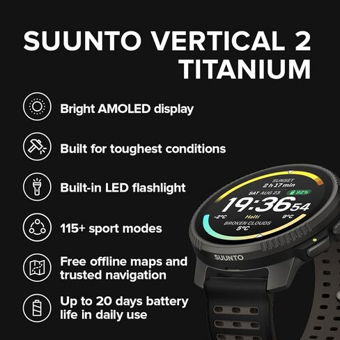 SUUNTO Vertical 2 GPS Sport Watch with 1.5" AMOLED Touchscreen, Titanium Black & SUUNTO 22 ATH8 Silicone Strap Orange S+M in Saudi Arabia