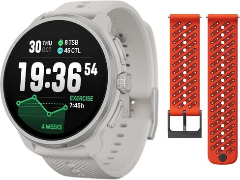 SUUNTO Race 2 GPS Sports Watch, 1.5" AMOLED Touchscreen w/Crown, Feather Gray & SUUNTO 22 ATH8 Silicone Strap Orange S+M in Saudi Arabia