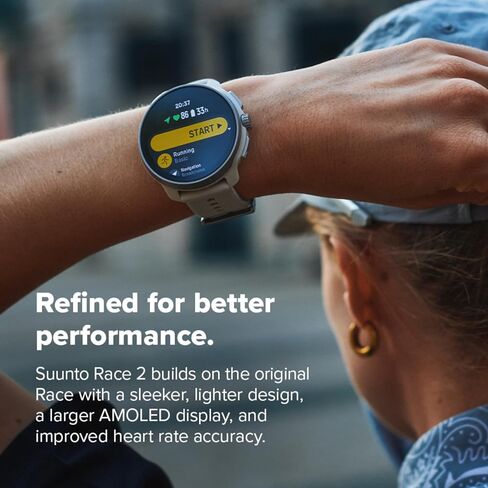 SUUNTO Race 2 GPS Sports Watch, 1.5" AMOLED Touchscreen w/Crown, Feather Gray & SUUNTO 22 ATH8 Silicone Strap Orange S+M in Saudi Arabia