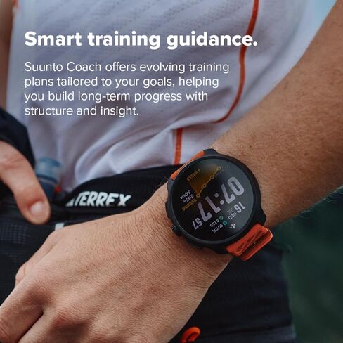 SUUNTO Race 2 GPS Sports Watch, 1.5" AMOLED Touchscreen w/Crown, Feather Gray & SUUNTO 22 ATH8 Silicone Strap Orange S+M in Saudi Arabia