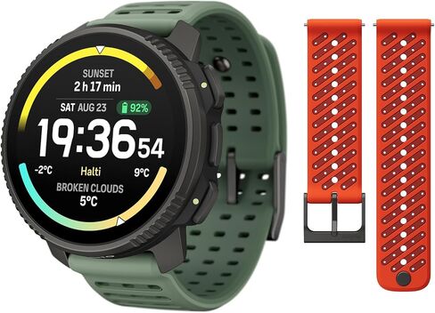 SUUNTO Vertical 2 GPS Sport Watch with 1.5" AMOLED Touchscreen, Titanium Sage & SUUNTO 22 ATH8 Silicone Strap Orange S+M in Saudi Arabia