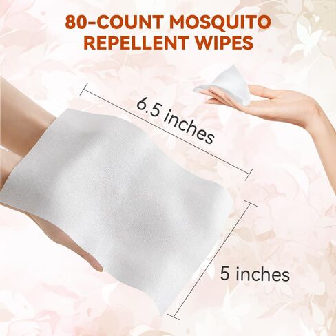 80 PCS Mosquito Repellent Wipes, Individually Wrapped Insect Repellent Wipes Made of Natural Plant-Based Essential Oils, Safe & Effective Insect Protection Perfect for Outdoor Activities, Long-Lasting in Saudi Arabia