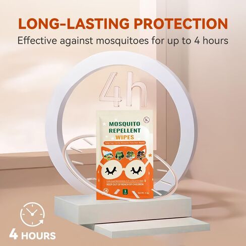 80 PCS Mosquito Repellent Wipes, Individually Wrapped Insect Repellent Wipes Made of Natural Plant-Based Essential Oils, Safe & Effective Insect Protection Perfect for Outdoor Activities, Long-Lasting in Saudi Arabia