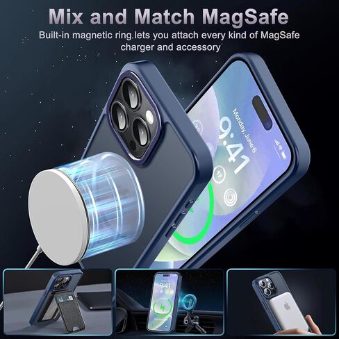 Newfuture Magnetic for iPhone 15 Pro Case [Compatible with Magsafe] [Military Grade Drop Protection] Translucent Matte Anti-Fingerprint Shockproof Phone Case for iPhone 15 Pro 6.1 inch, Navy Blue in Saudi Arabia
