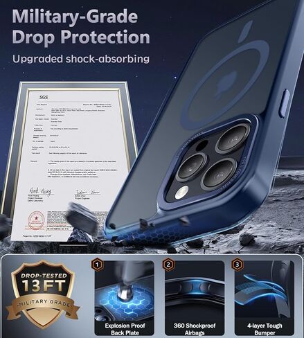 Newfuture Magnetic for iPhone 15 Pro Case [Compatible with Magsafe] [Military Grade Drop Protection] Translucent Matte Anti-Fingerprint Shockproof Phone Case for iPhone 15 Pro 6.1 inch, Navy Blue in Saudi Arabia