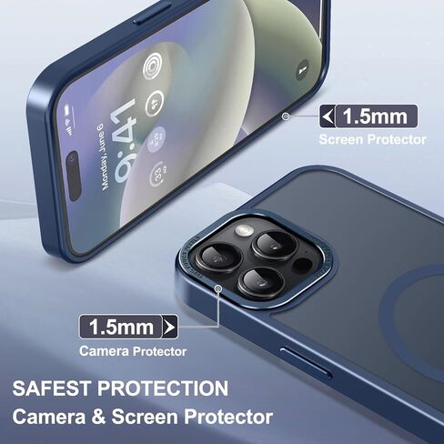 Newfuture Magnetic for iPhone 15 Pro Case [Compatible with Magsafe] [Military Grade Drop Protection] Translucent Matte Anti-Fingerprint Shockproof Phone Case for iPhone 15 Pro 6.1 inch, Navy Blue in Saudi Arabia