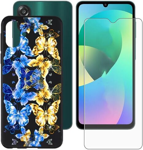 Case for Samsung Galaxy F07 (6.7") Phone Case + Screen Protector -Cover Shell Soft Silicone Black Protective case Bumper add Belt Tempered Glass 9H Hardness -Romantic Classic in Saudi Arabia