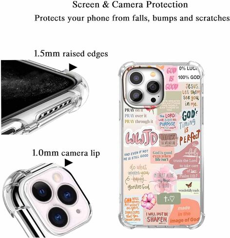 حافظة لهاتف iPhone 13 Pro بتصميم مسيحي، نمط مجمعة لآية الكتاب المقدس للرجال والنساء، حافظة شفافة نحيفة من مادة TPU الناعمة، 6.1 بوصة (كريستيان، 13pro) in Kuwait