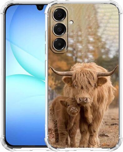Case for Samsung Galaxy A17 with Cow Design,Cute Highland Cattle Family Pattern,Clear Slim Soft TPU Bumper Phone Cover,6.7"(Cow,A17) in Saudi Arabia