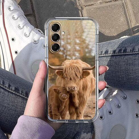 Case for Samsung Galaxy A17 with Cow Design,Cute Highland Cattle Family Pattern,Clear Slim Soft TPU Bumper Phone Cover,6.7"(Cow,A17) in Saudi Arabia