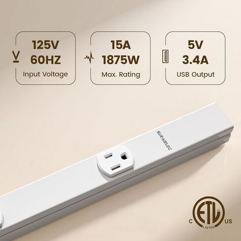 SURAIELEC 24 in Hardwired Under Cabinet Power Strip with USB-A & USB-C, 3 TR Outlets, Custom Length Plug Molding Under Cabinet, Seamless Outlet Strip for Kitchen Cabinets, Workshop, ETL Listed, White in Saudi Arabia