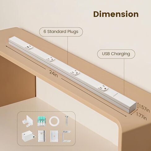 SURAIELEC 24 in Hardwired Under Cabinet Power Strip with USB-A & USB-C, 3 TR Outlets, Custom Length Plug Molding Under Cabinet, Seamless Outlet Strip for Kitchen Cabinets, Workshop, ETL Listed, White in Saudi Arabia