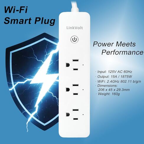 LINKVOLT Smart Power Strip WiFi Surge Protector Alexa Google Home Voice Control Outlet Extender for Home Office 3AC 15A 1875W 2.4GHz Voice Control in Saudi Arabia