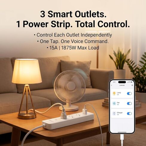 LINKVOLT Smart Power Strip WiFi Surge Protector Alexa Google Home Voice Control Outlet Extender for Home Office 3AC 15A 1875W 2.4GHz Voice Control in Saudi Arabia