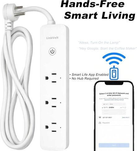 LINKVOLT Smart Power Strip WiFi Surge Protector Alexa Google Home Voice Control Outlet Extender for Home Office 3AC 15A 1875W 2.4GHz Voice Control in Saudi Arabia