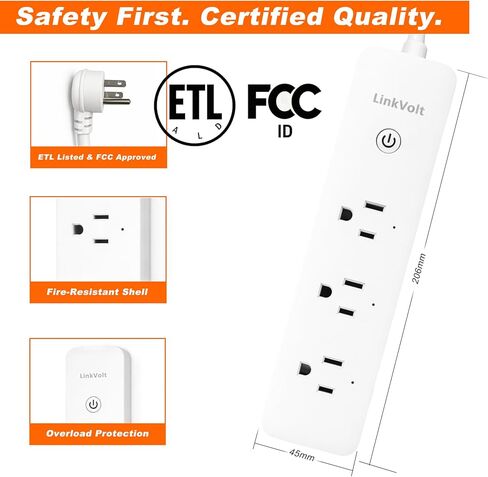 LINKVOLT Smart Power Strip WiFi Surge Protector Alexa Google Home Voice Control Outlet Extender for Home Office 3AC 15A 1875W 2.4GHz Voice Control in Saudi Arabia