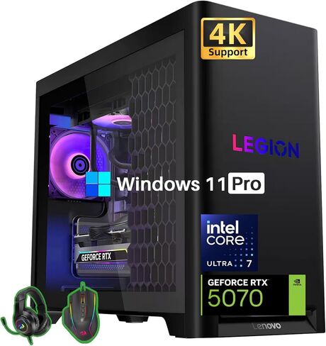 Lenovo Legion Tower 5i Gen 10 Gaming Desktop PC, Intel Core Ultra 7 265F, NVIDIA GeForce RTX 5070 16GB GDDR7, 32 GB DDR5 5600MHz, 2 TB SSD, Windows 11 Pro, 3 Months of PC GamePass, Accessories in Saudi Arabia