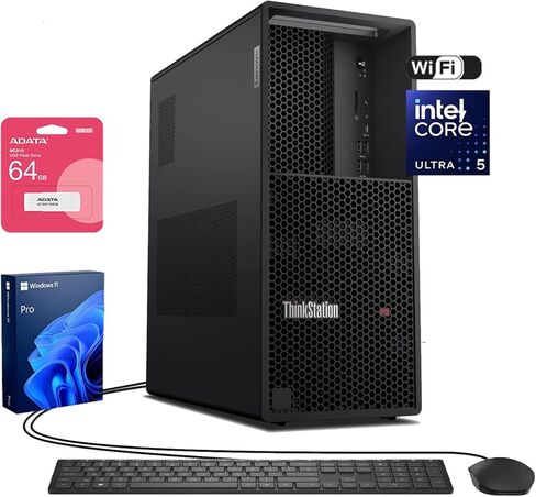 كمبيوتر Lenovo ThinkStation P3 Tower Desktop AI، Intel Core Ultra 5 225، 32 جيجا DDR5، 1 تيرابايت SSD، يدعم 3 شاشات 4K، Wi-Fi 7، HDMI، DP، لوحة مفاتيح سلكية وماوس، Windows 11 Pro، محطة عمل الأعمال، مع حزمة in Saudi Arabia
