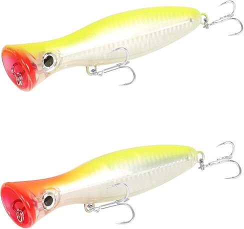 Large Top Water Popper Lure: 2pcs 3D Eyes Tuna Popper Saltwater Fishing Lures for Surf Fishing Gt Tuna Kingfish Large Predator Fish in Saudi Arabia