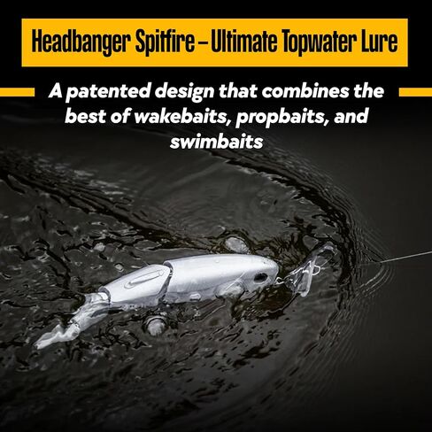 Headbanger Spitfire Topwater Fishing Lure (4-1/2" & 6-1/2") – Hybrid Wakebait & Propbait for Bass, Pike & Musky – Hard Body Swimbait with Action Lip & VMC Hooks in Kuwait