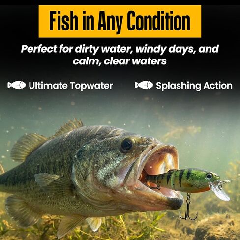 Headbanger Spitfire Topwater Fishing Lure (4-1/2" & 6-1/2") – Hybrid Wakebait & Propbait for Bass, Pike & Musky – Hard Body Swimbait with Action Lip & VMC Hooks in Kuwait