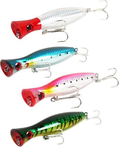 Large Top Water Popper Lure: 2pcs 3D Eyes Tuna Popper Saltwater Fishing Lures for Surf Fishing Gt Tuna Kingfish Large Predator Fish in Saudi Arabia