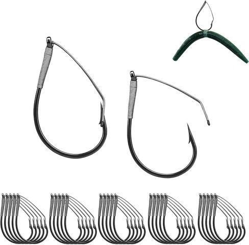 Small Weedless Wacky Rig Hooks - Fish Circle Hook for Wacky Worm & Neko Rig Fishing - 25 Pack Saltwater & Freshwater Bass Hooks in Saudi Arabia