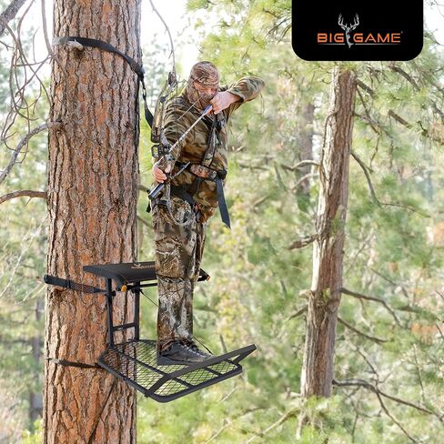BIG GAME Captain XC Steel Hang-On Treestand مع 14 × 8 بوصة. مقعد خلفي قابل للطي مزود بعصي التسلق السريعة، معدات الصيد لحوامل الغزلان in Kuwait