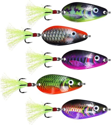 Fishing Spoons, Wide-Body Trolling Spoons with Treble Hooks for Bass, Trout, Pike, Walleye, Catfish Fishing Spoon Lures 5-Pack in Saudi Arabia