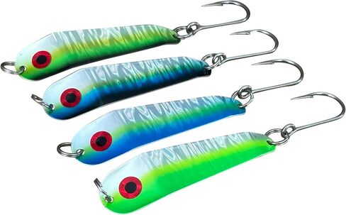 Loony Spoons - Premium Fishing Lures - Set of 4 - Salmon, Lake Trout - Walleye (Herring Aid, Green Hornet, Blue Dorado and Lemon Lime) in Saudi Arabia