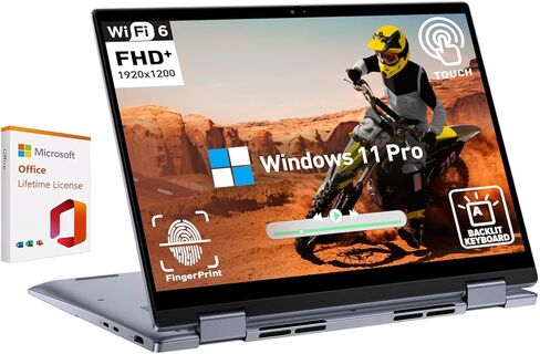Dell Inspiron 14 2 في 1 جهاز كمبيوتر محمول من شاشة تعمل باللمس ، 14 "FHD+ شاشة تعمل باللمس قابلة للتحويل ، AMD RYZEN 5 ، 8GB RAM 256GB SSD ، Windows 11 Pro Lifetime Office ، لوحة مفاتيح خلفية ، قارئ بصمات الأصابع ، HDMI in Kuwait