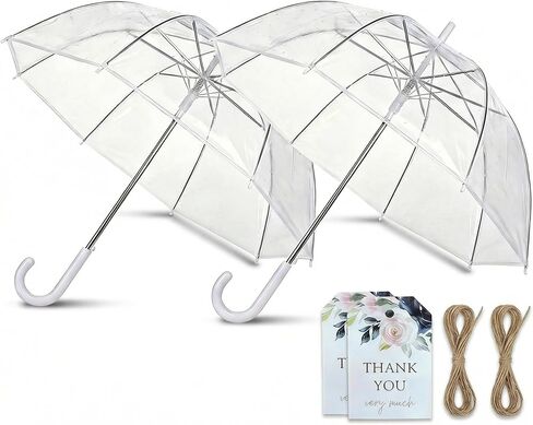 46 Inch Clear Dome Umbrella (2 Pcs), Windproof Bubble Umbrellas with Fiberglass Ribs for Wedding, Transparent Rain Umbrella with Matching Cards for Bridal Party in Saudi Arabia