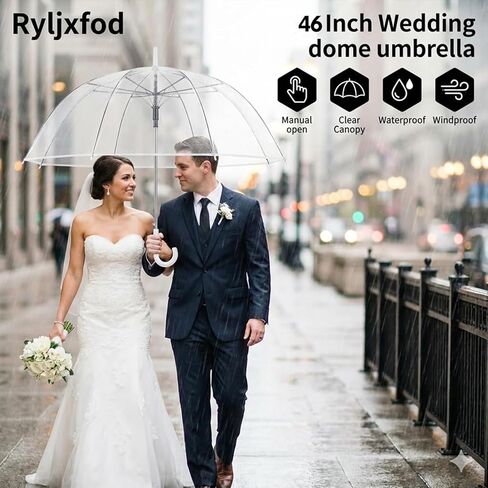 46 Inch Clear Dome Umbrella (2 Pcs), Windproof Bubble Umbrellas with Fiberglass Ribs for Wedding, Transparent Rain Umbrella with Matching Cards for Bridal Party in Saudi Arabia
